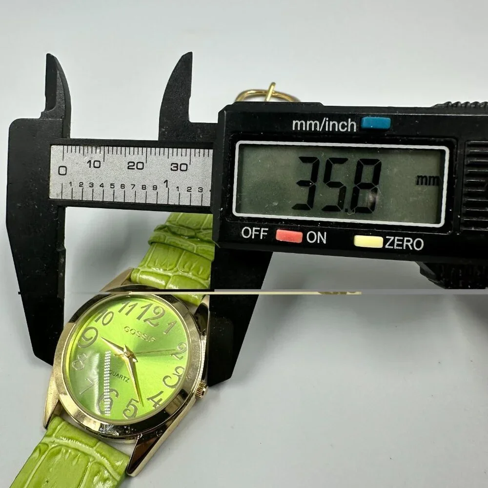 3/$30 Gossip Watch Women Gold Tone Green Leather Band New Battery 9 Inch